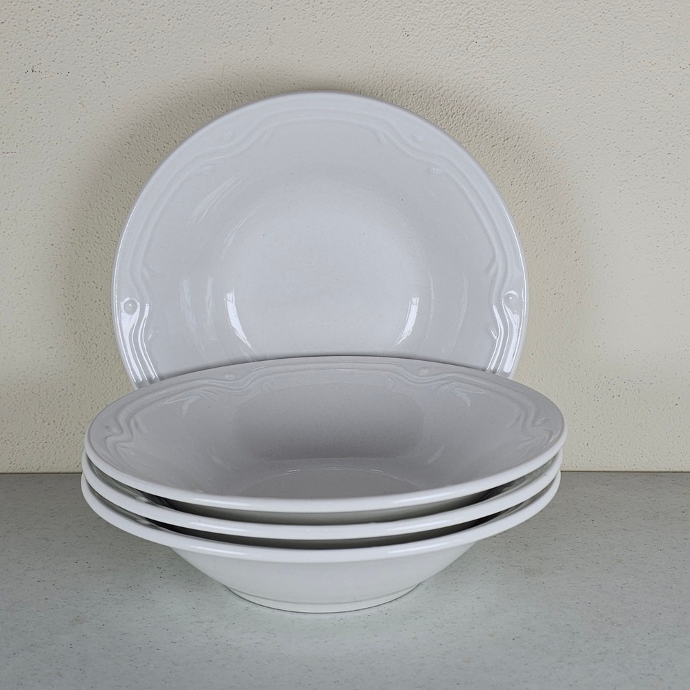 TOTALLY TODAY WHITE STONEWARE FANTASIA 4 CEREAL SOUP BOWLS 7.5"